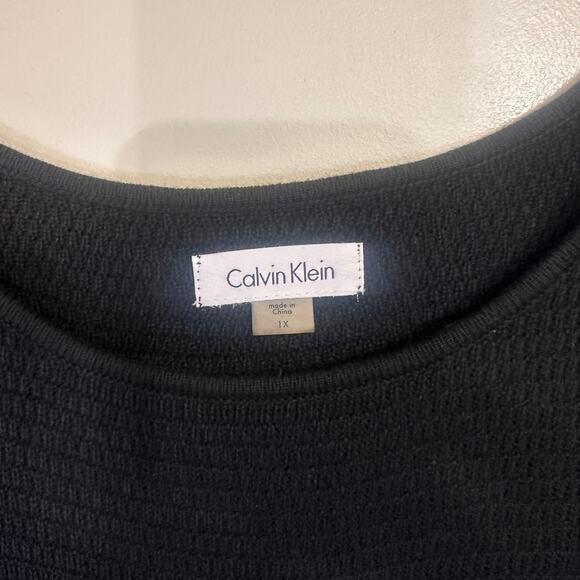 Calvin Klein Colorblock Pleated Sweater Dress Black Gray 1X - Picture 4 of 8